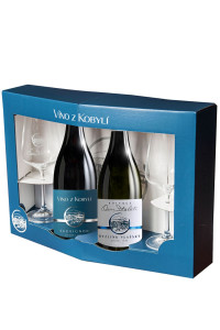 Víno z Kobylí Bílé duo se sklenkami 